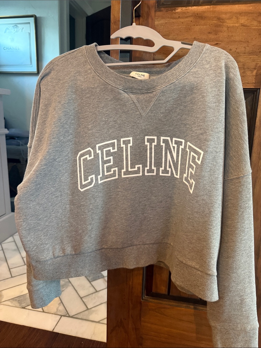 Celine Gray Logo Crewneck Sweatshirt